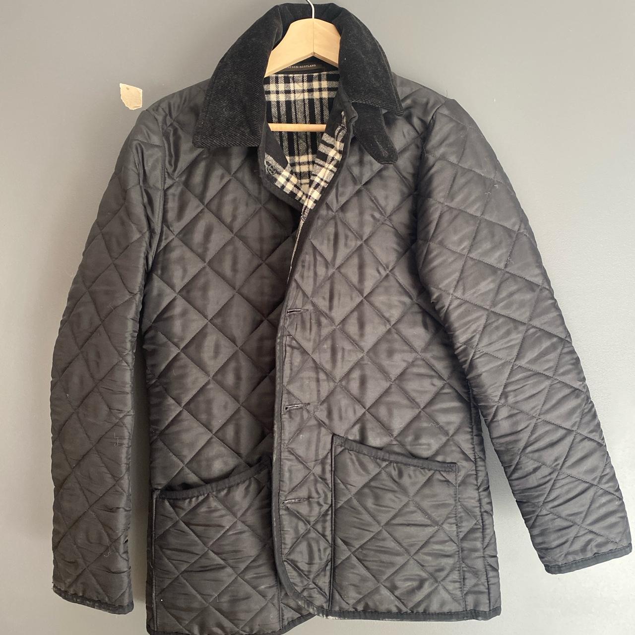 Quilted mackintosh jacket. Wool interior. Size small - Depop