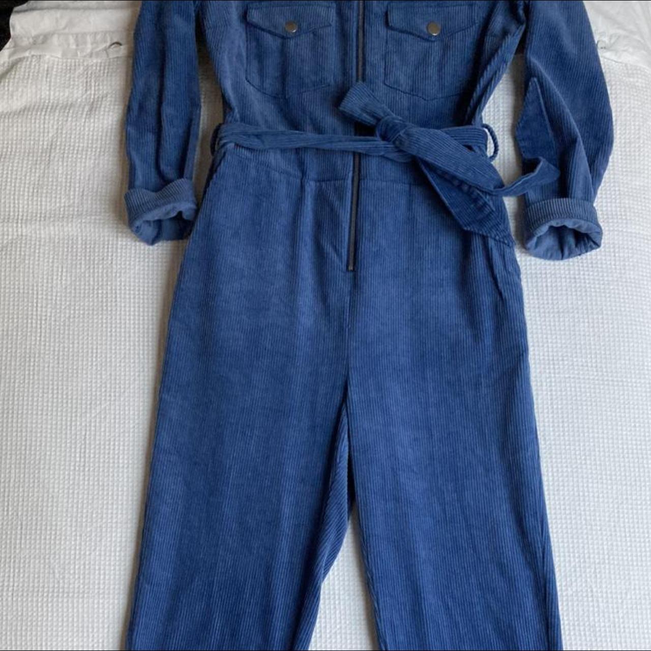 Blue corduroy jumpsuit with zip JUST band, by... - Depop