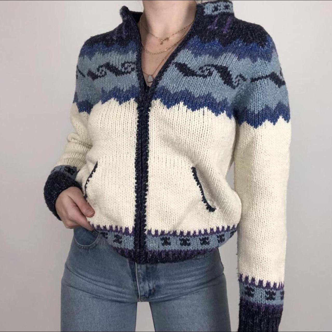 FREE SHIPPING! Vintage hand-knit zip up wool... - Depop