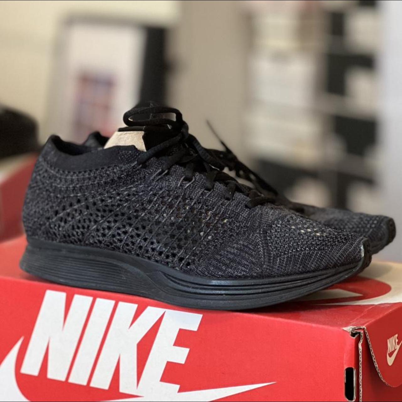 Nike Flyknit Racer Triple Black. Size 5.5 women’s... - Depop