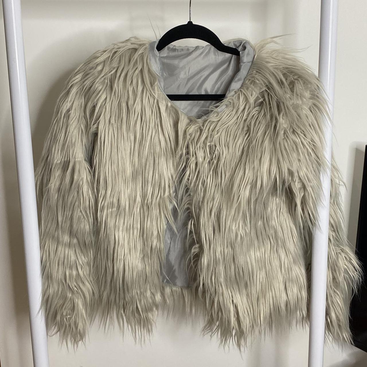 FAUX FUR SHAGGY GREY JACKET BARELY WORN - LIKE NEW... - Depop