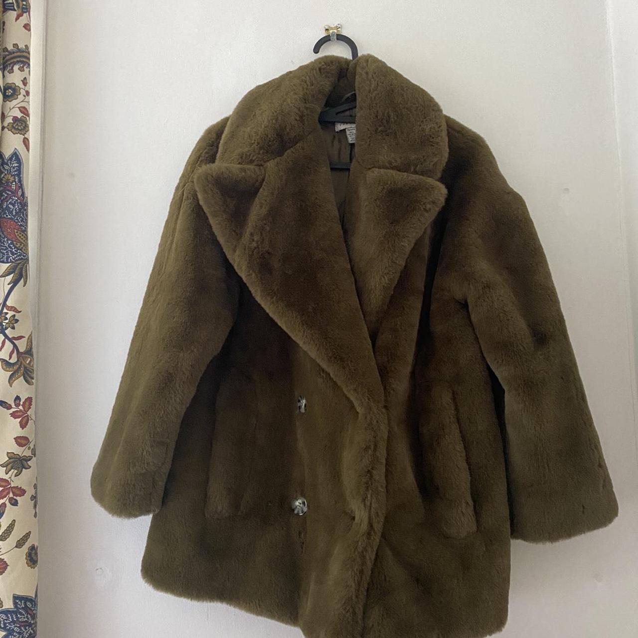 Topshop Women's Green and Khaki Coat | Depop