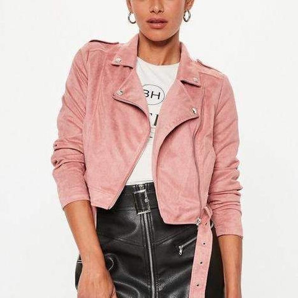 suede pink biker jacket