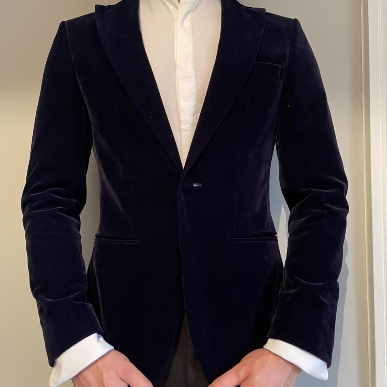 Mens Moss Blue Regular Fit Velvet Jacket - Blue