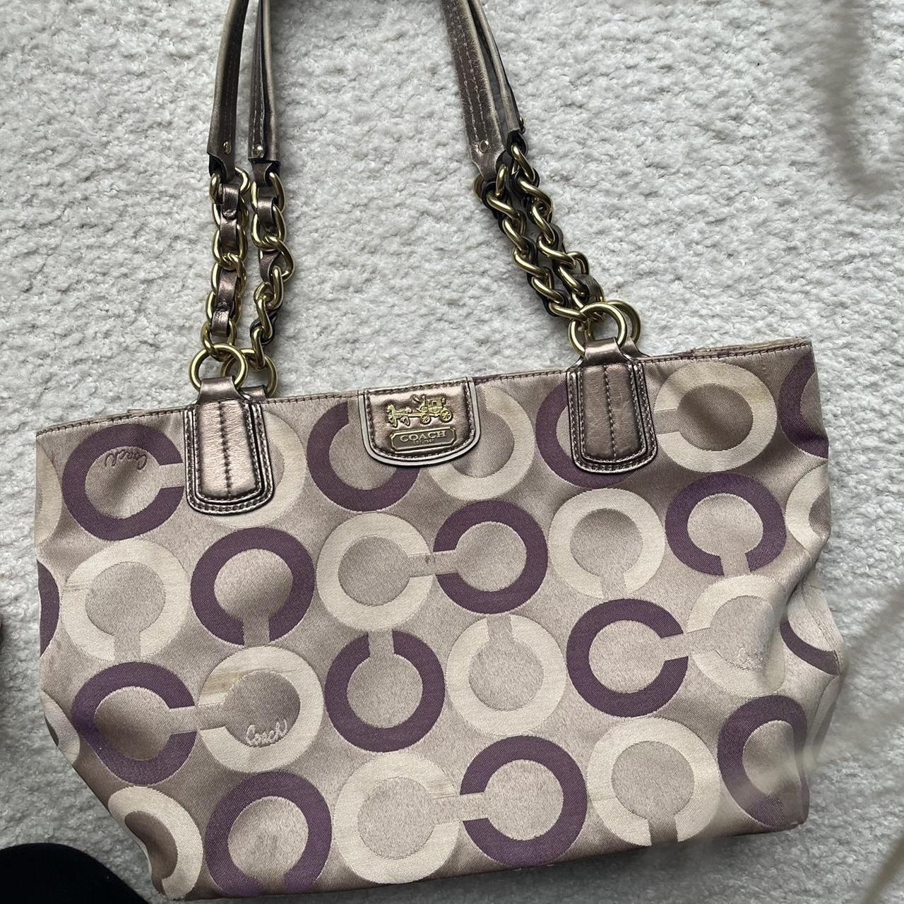 Y2k purple and beige coach shoulder bag with chain | Depop