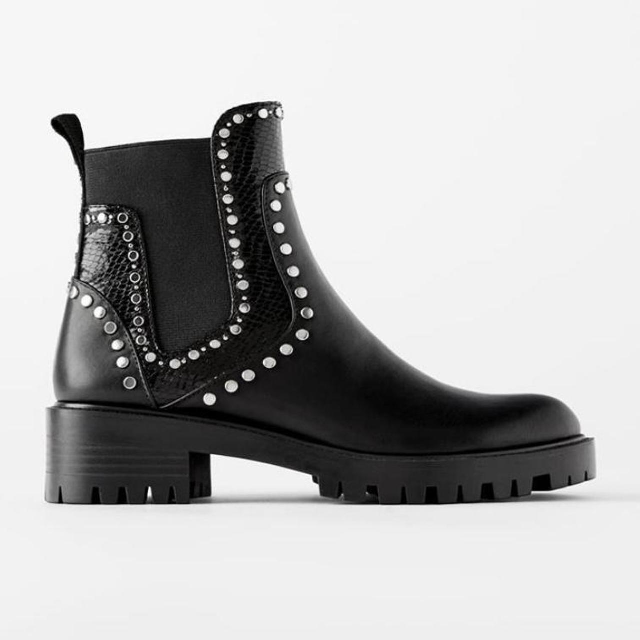 zara studded flat ankle boots