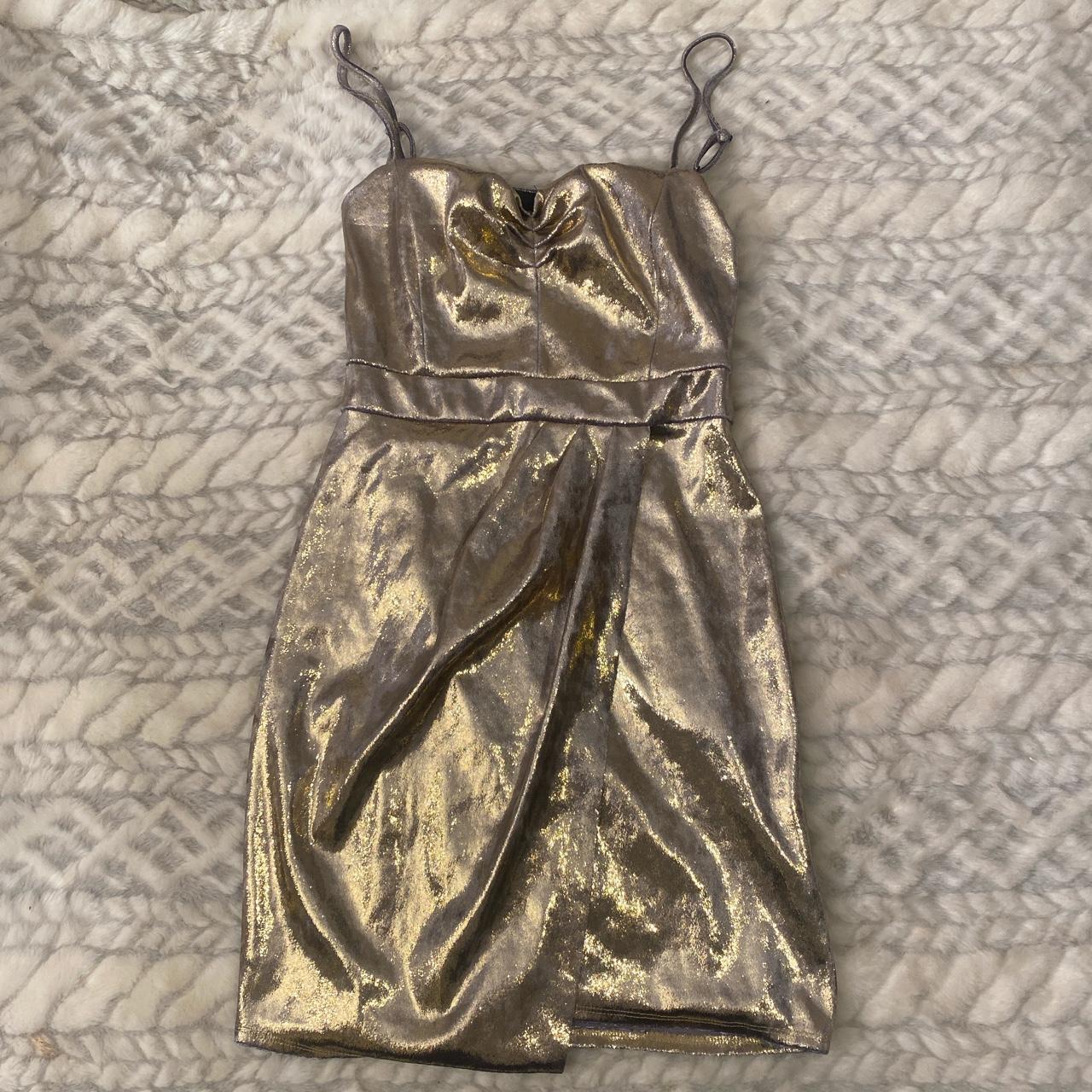 peng gold shiny dress. Size Small - best fit reckon... - Depop