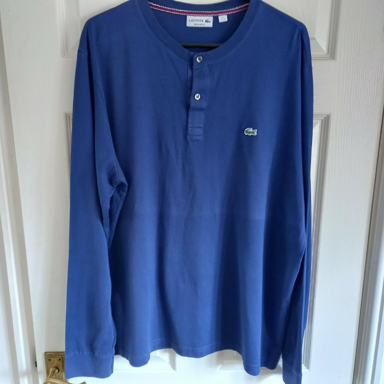 Lacoste Long Sleeve Grandad style Tshirt. Deep Blue... - Depop