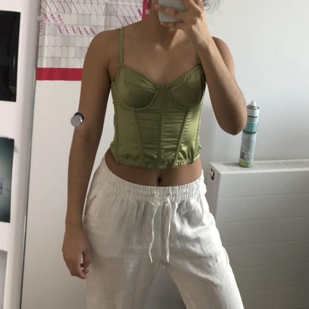 Urban outfitters green silk / satin corset top Size... Depop