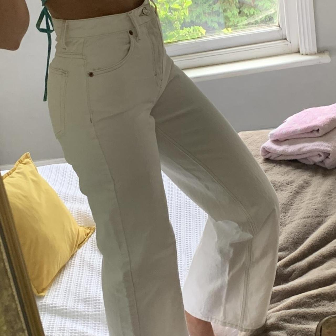 White wide flare jeans trousers size 8 - w26... - Depop