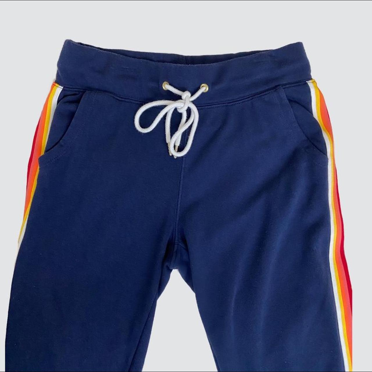 navy blue cuffed sweatpants with white drawstring... Depop