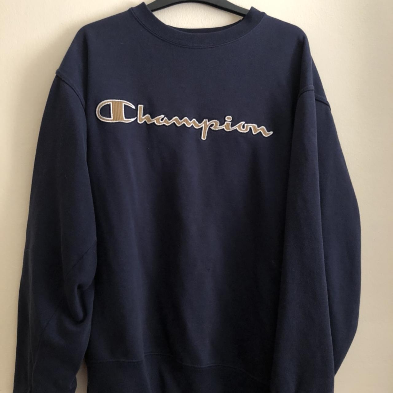 Champion vintage navy blue jumper Size medium,... - Depop