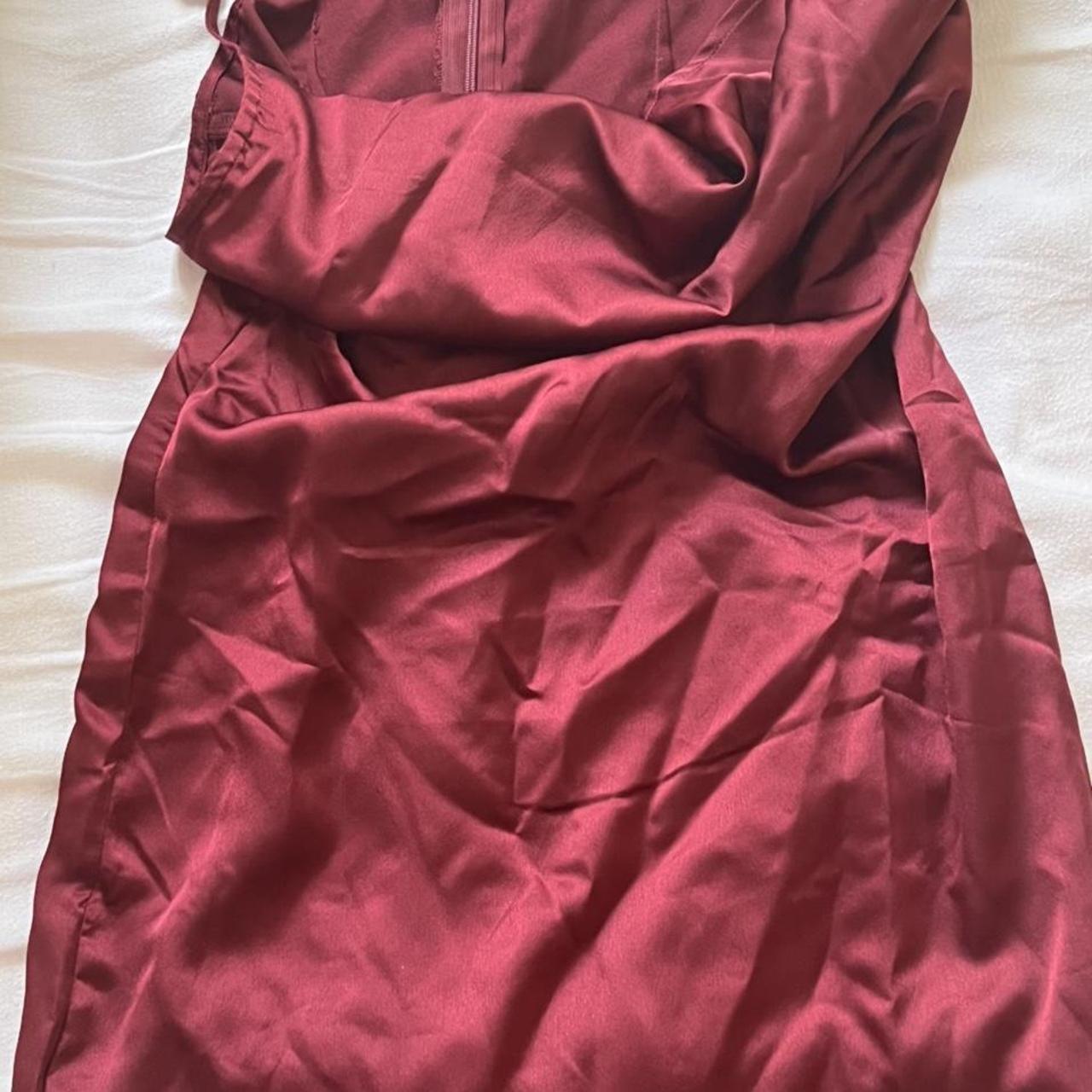 red satin plt dress with a slit all the way down,... - Depop