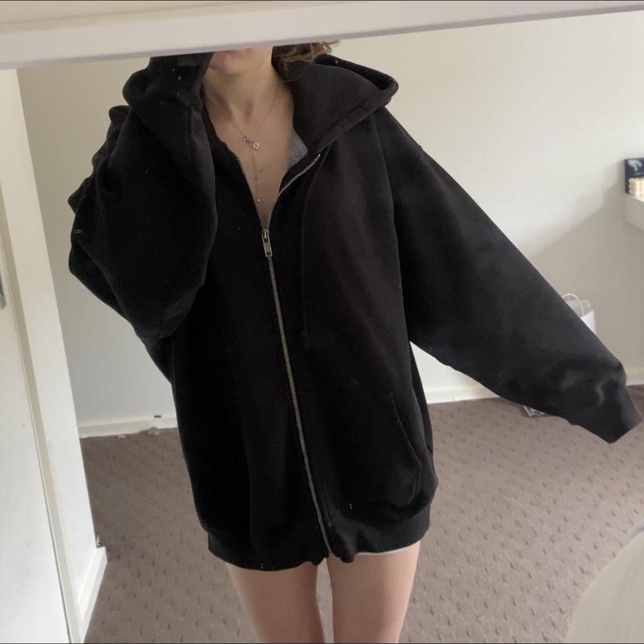 oversized black zip up hoodie - Depop