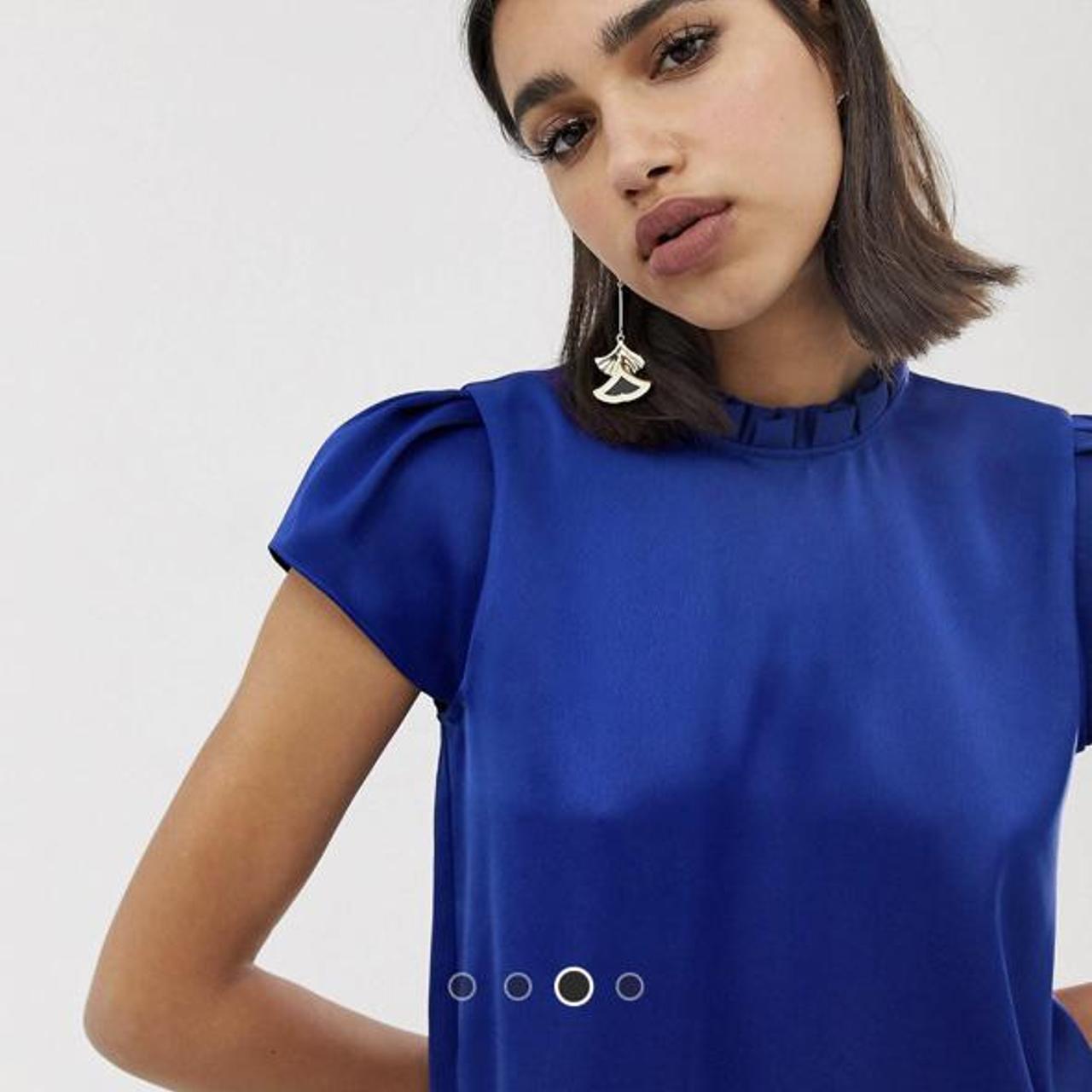 River Island Women's Blue and Navy Blouse Depop