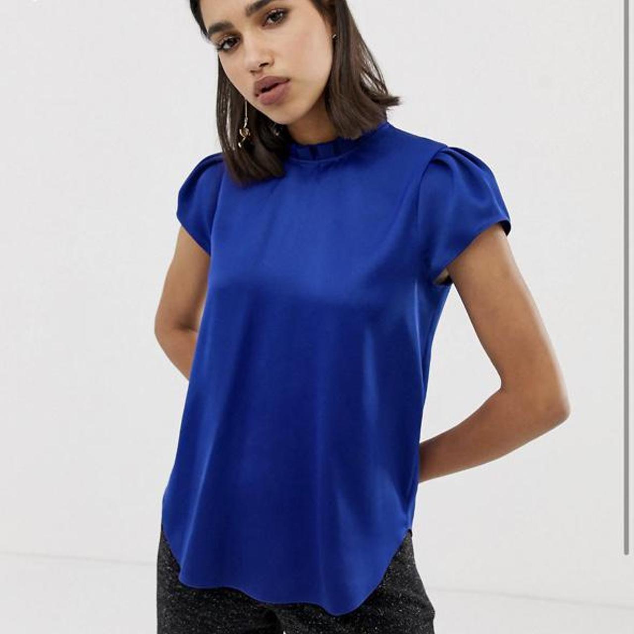 River Island Women's Blue and Navy Blouse Depop