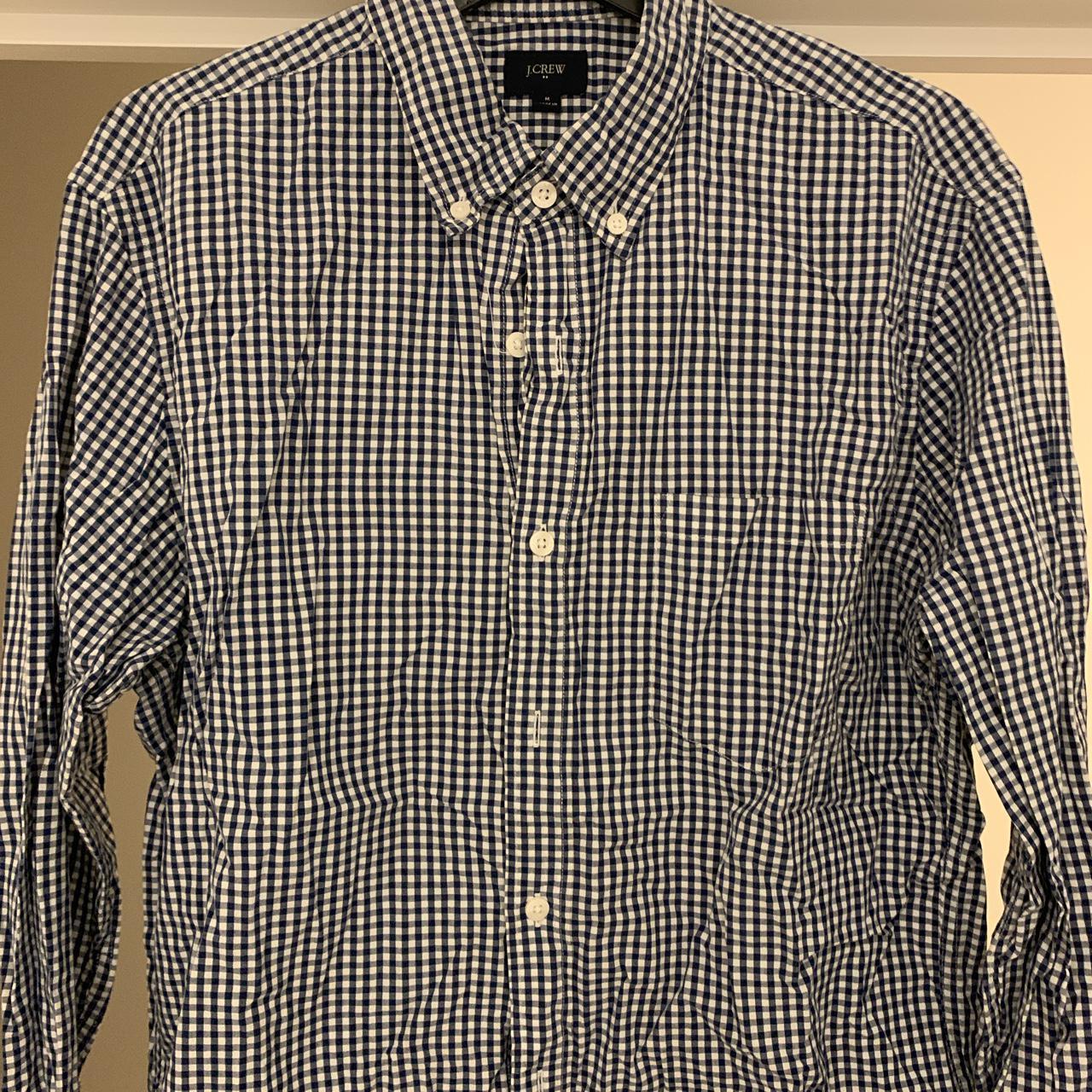 Men’s J Crew button down blue and white cheque shirt... - Depop