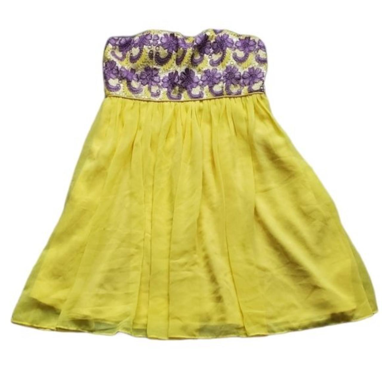 Minuet Women's Yellow and Purple Dress Depop