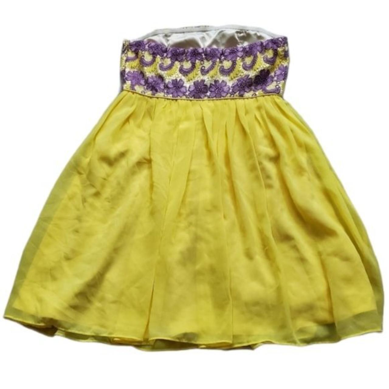 Minuet Women's Yellow and Purple Dress Depop