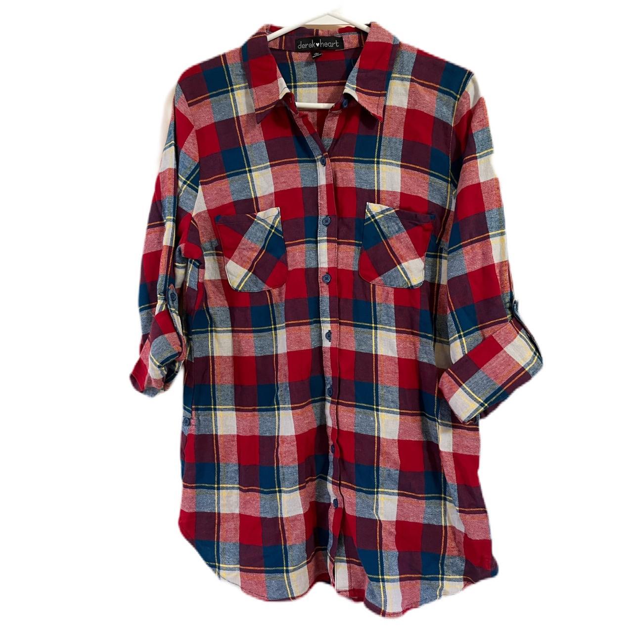 Derek Heart Flannel Plaid Button-Down Shirt Brand:... - Depop