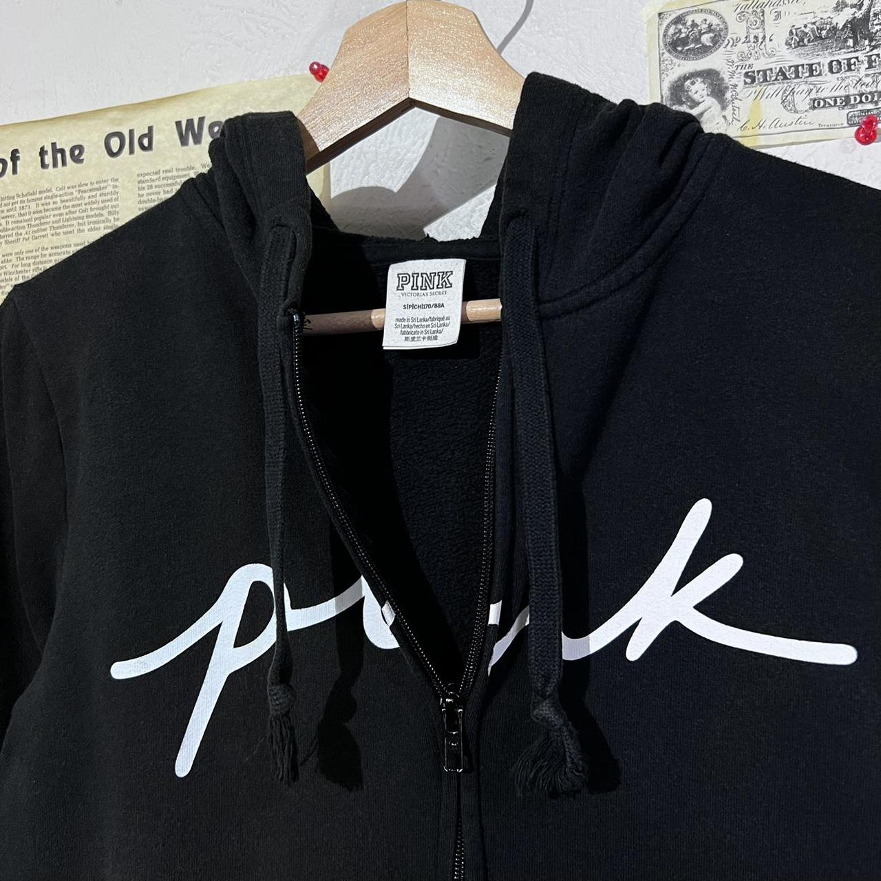 Victoria Secret Pink Cursive Black Zip Up... - Depop