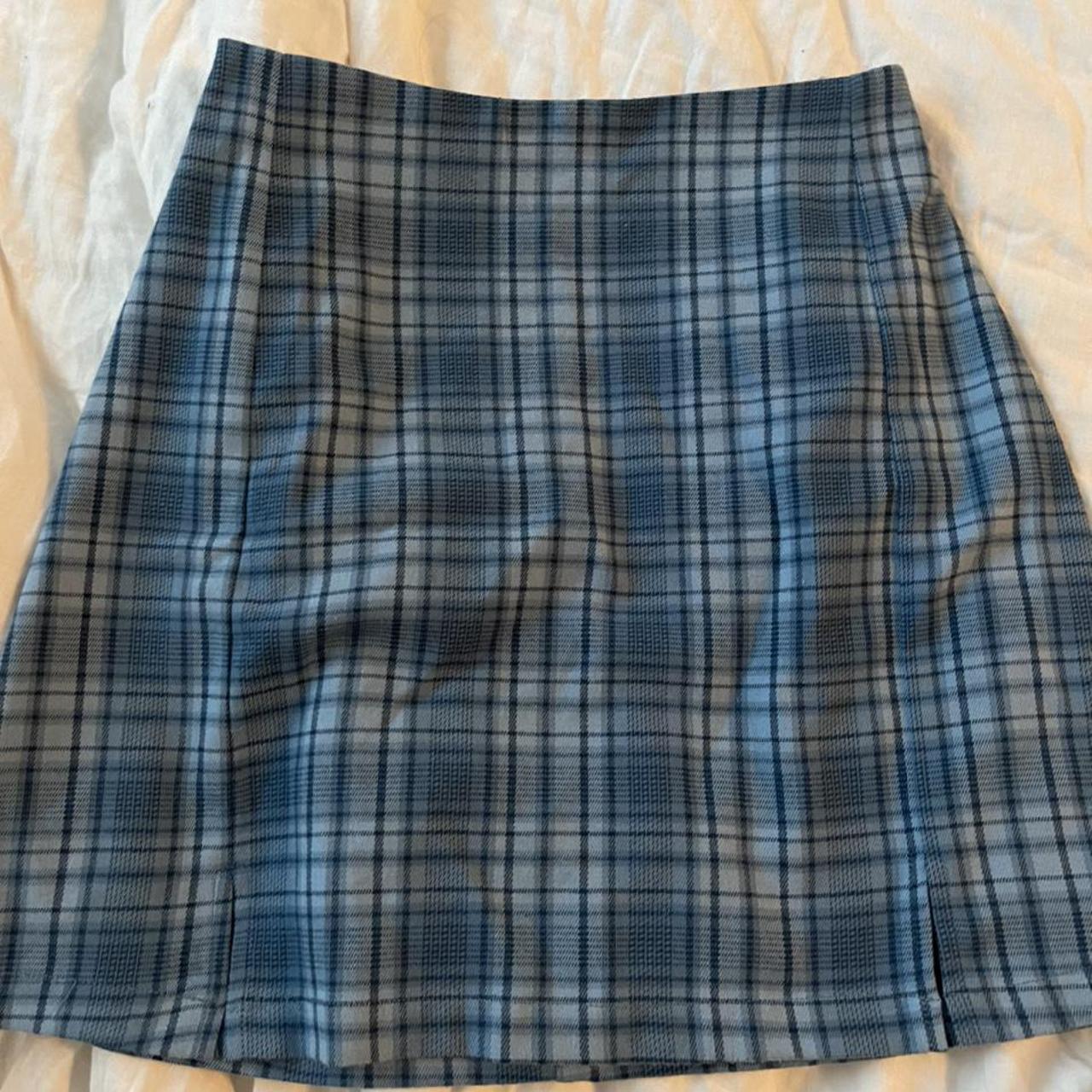 Blue plaid brandy Melville school girl style skirt... - Depop