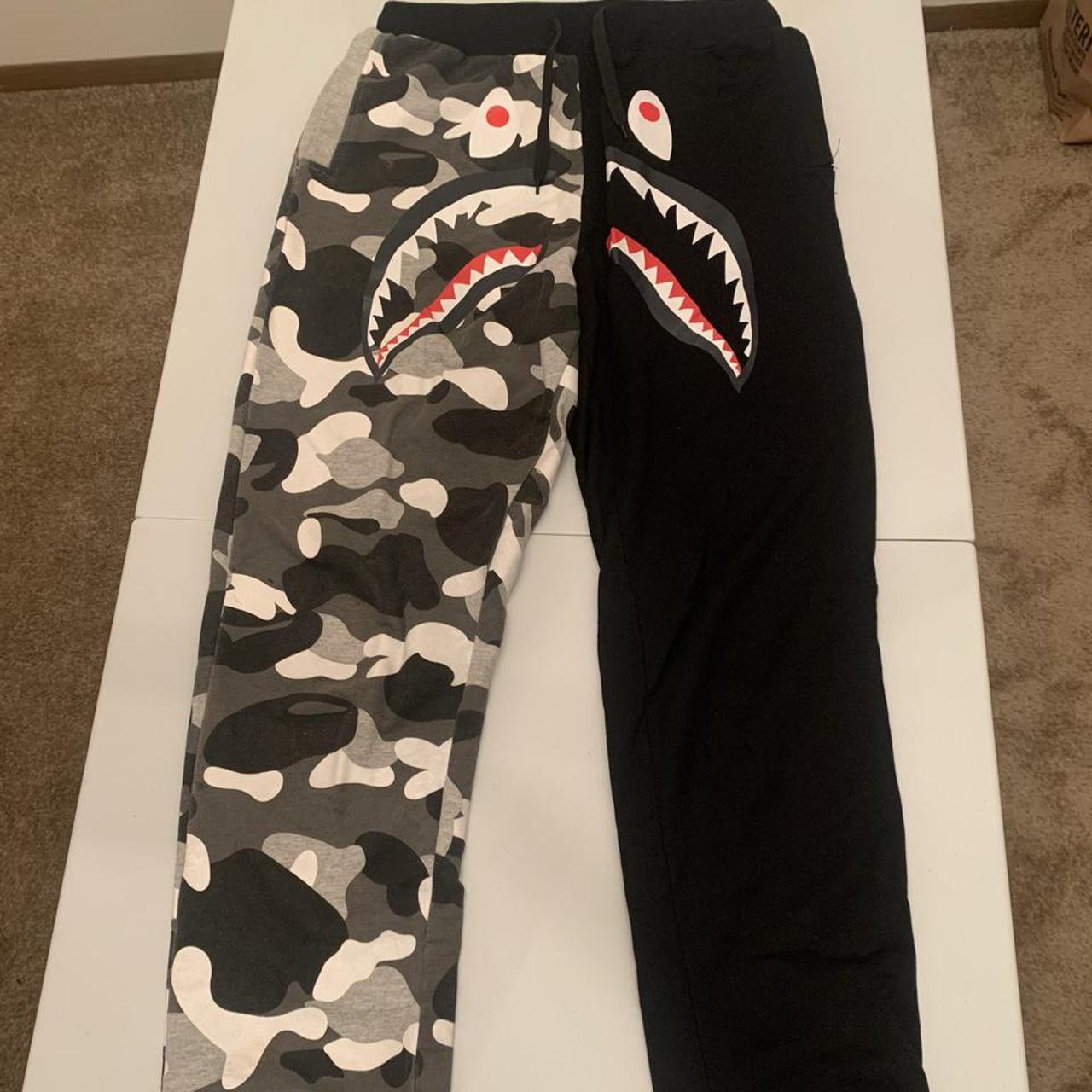 BAPE Men's Black and White Joggers-tracksuits | Depop