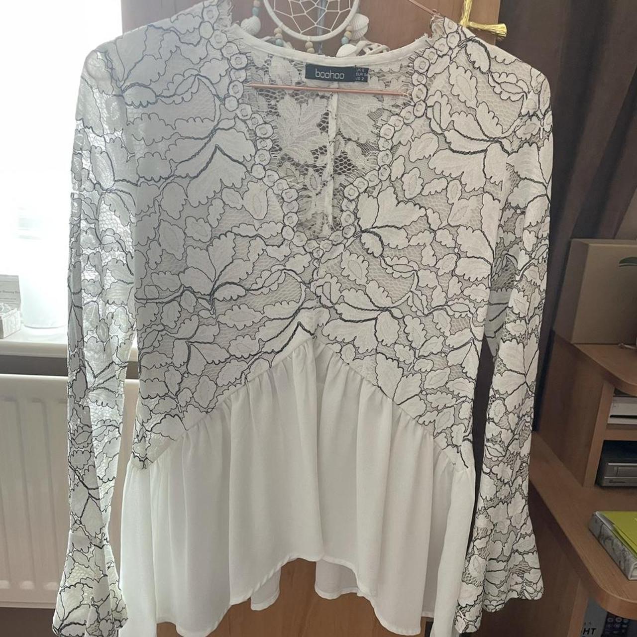 Boohoo white lace top - uk size 6. Worn once. - Depop