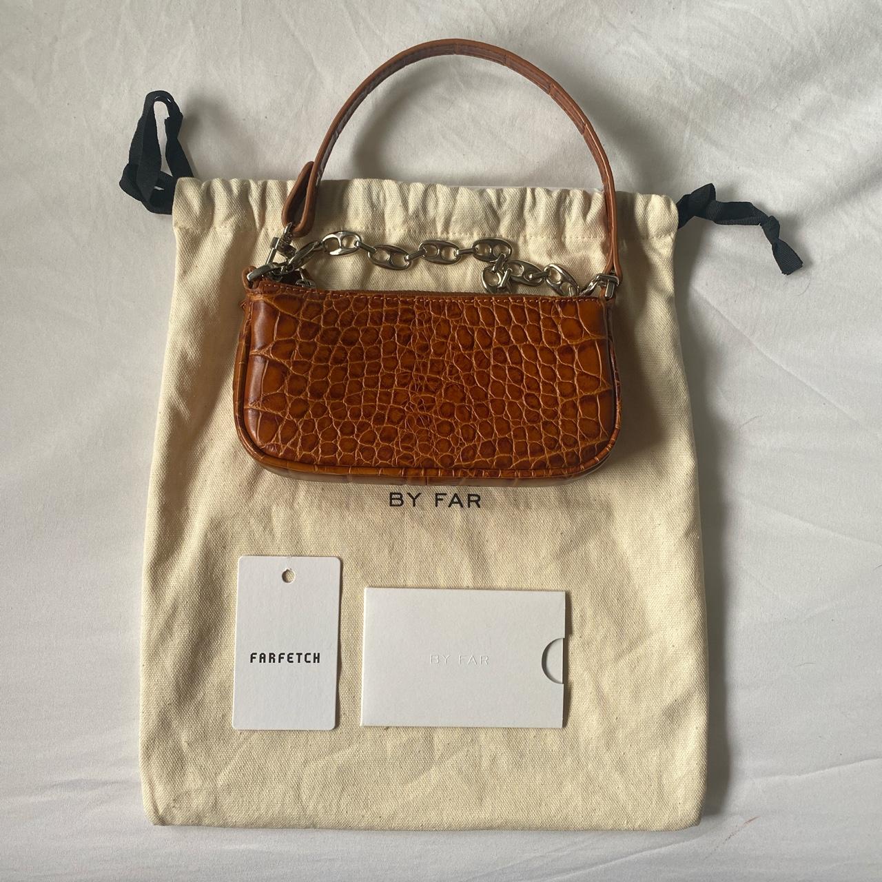 By Far mini Rachel handbag in Tan Croco Embosses