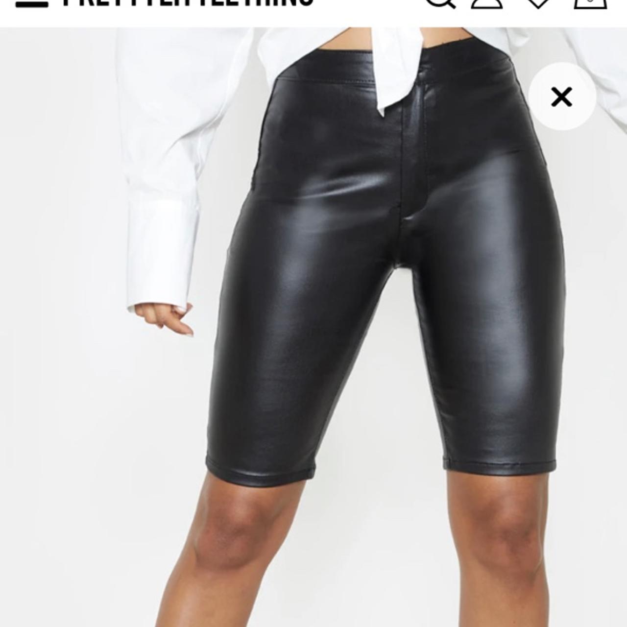 BLACK LEATHER COATED CYCLING SHORTS FROM