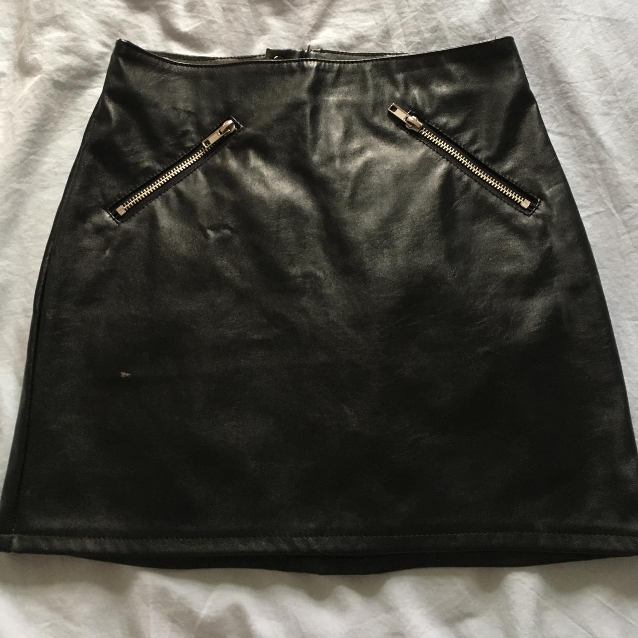 H&M Black Leather Skirt- Size 6 - Depop