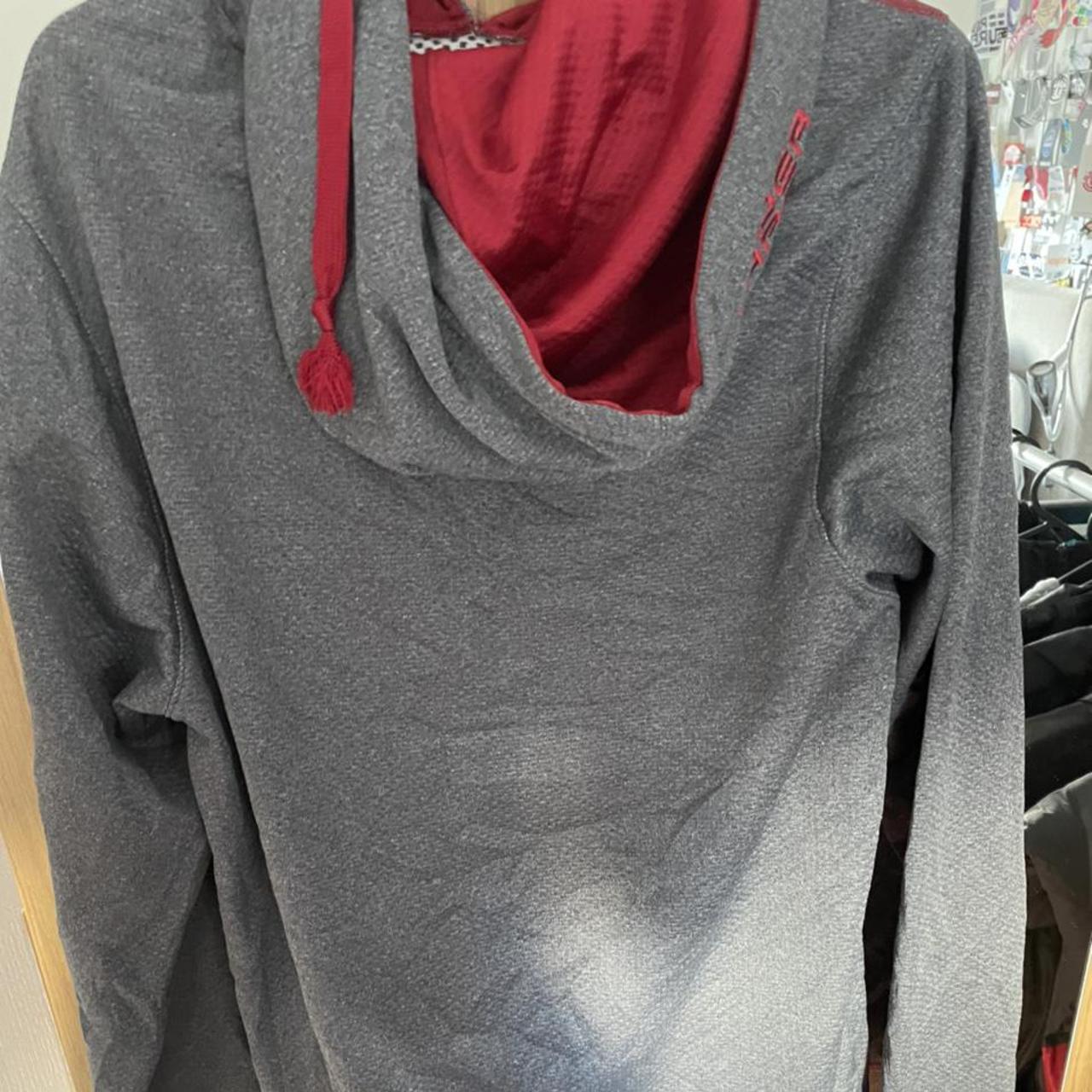 grey and red under armour hoodie unsure of size but... Depop