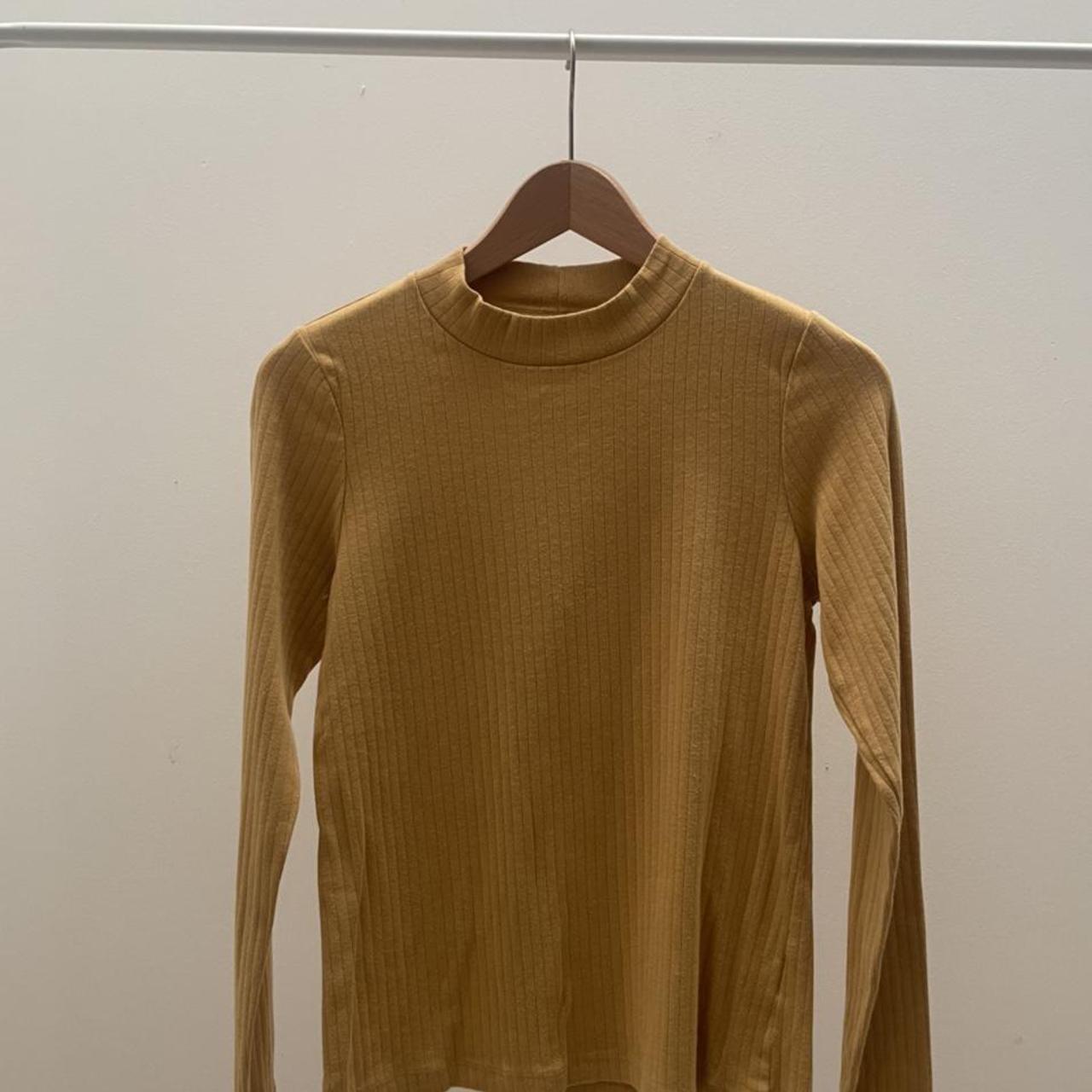 Uniqlo mustard yellow ribbed long sleeve top - size... - Depop