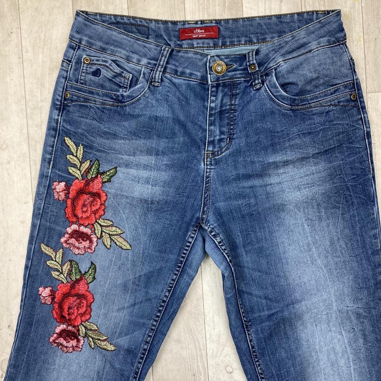 Unbranded Women's Blue and Red Jeans | Depop