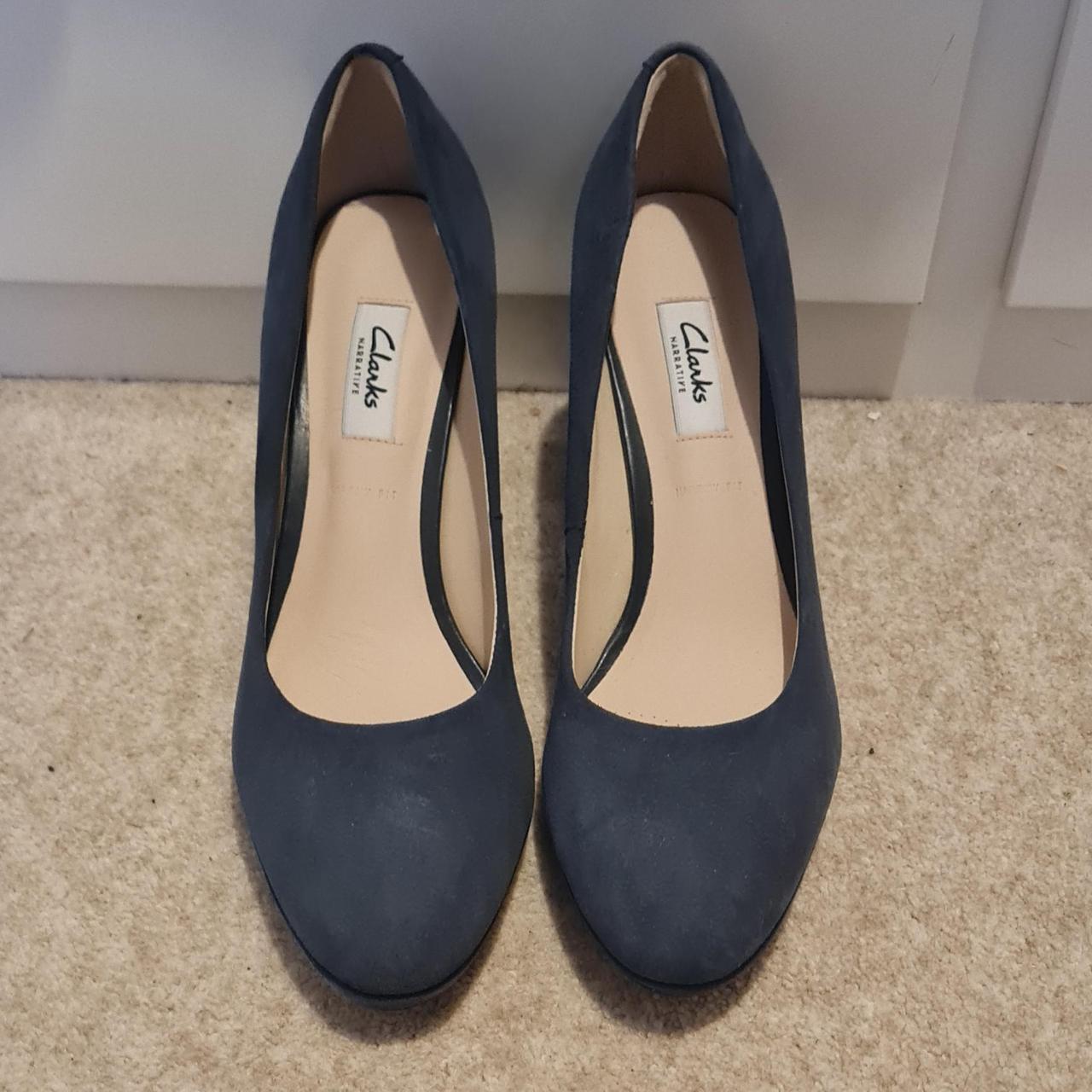 Clarks Navy Blue Suede court shoes. - Depop