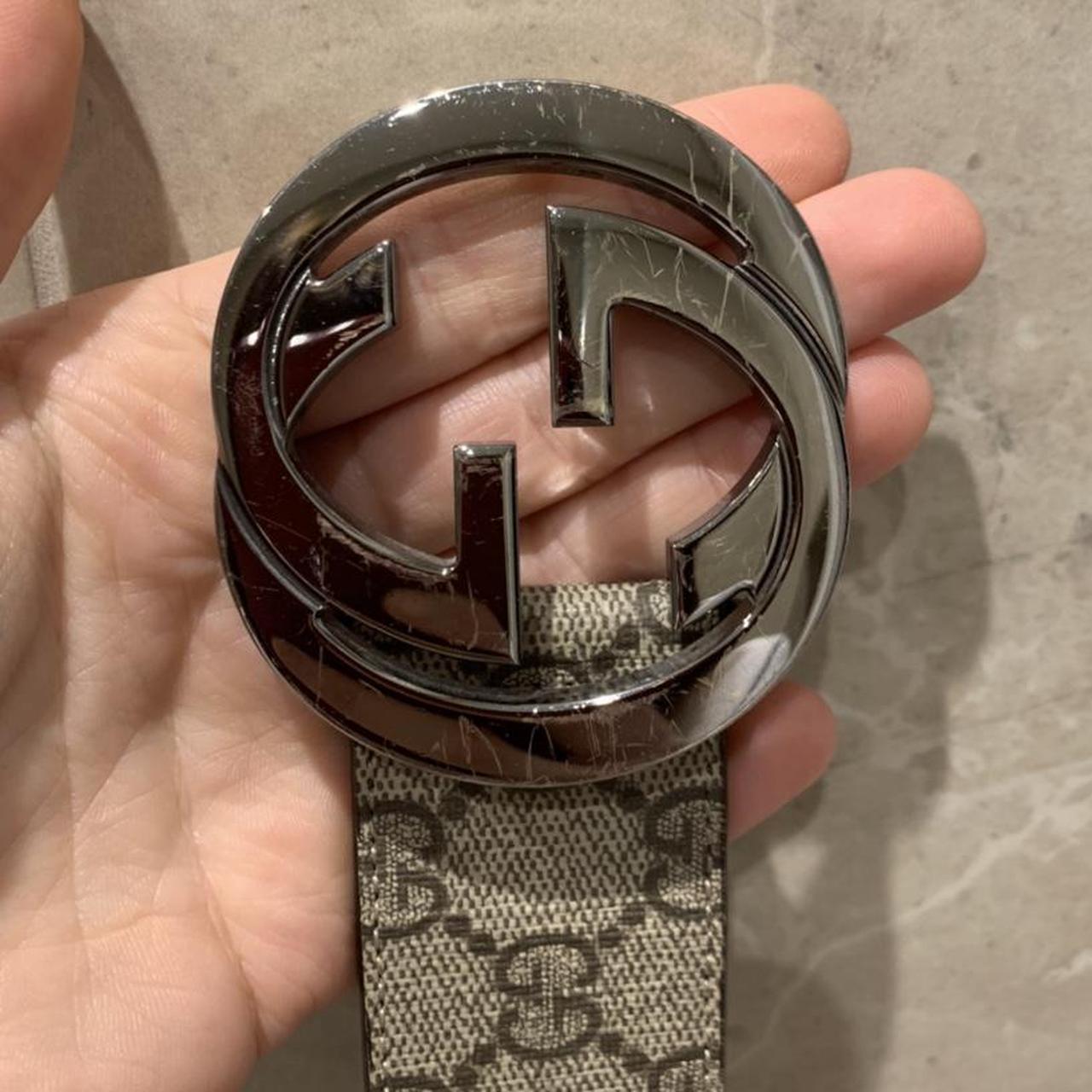 Gucci Beige Blue Supreme Belt With Silver Buckle for Sale in