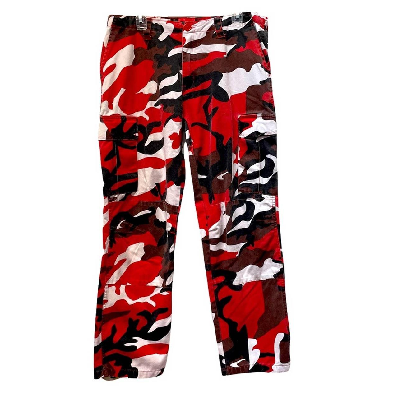 red black and white camo pants