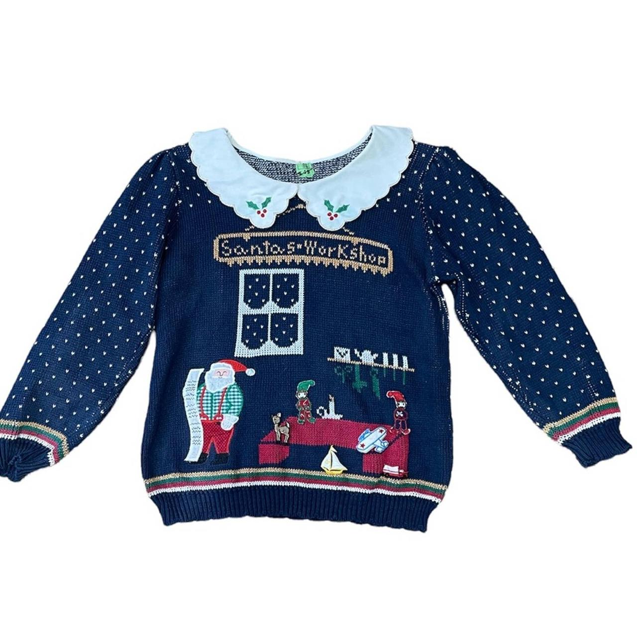 Vintage 80s Sweater Loft Knitted and Embroidered Navy high quality Christmas Sweater