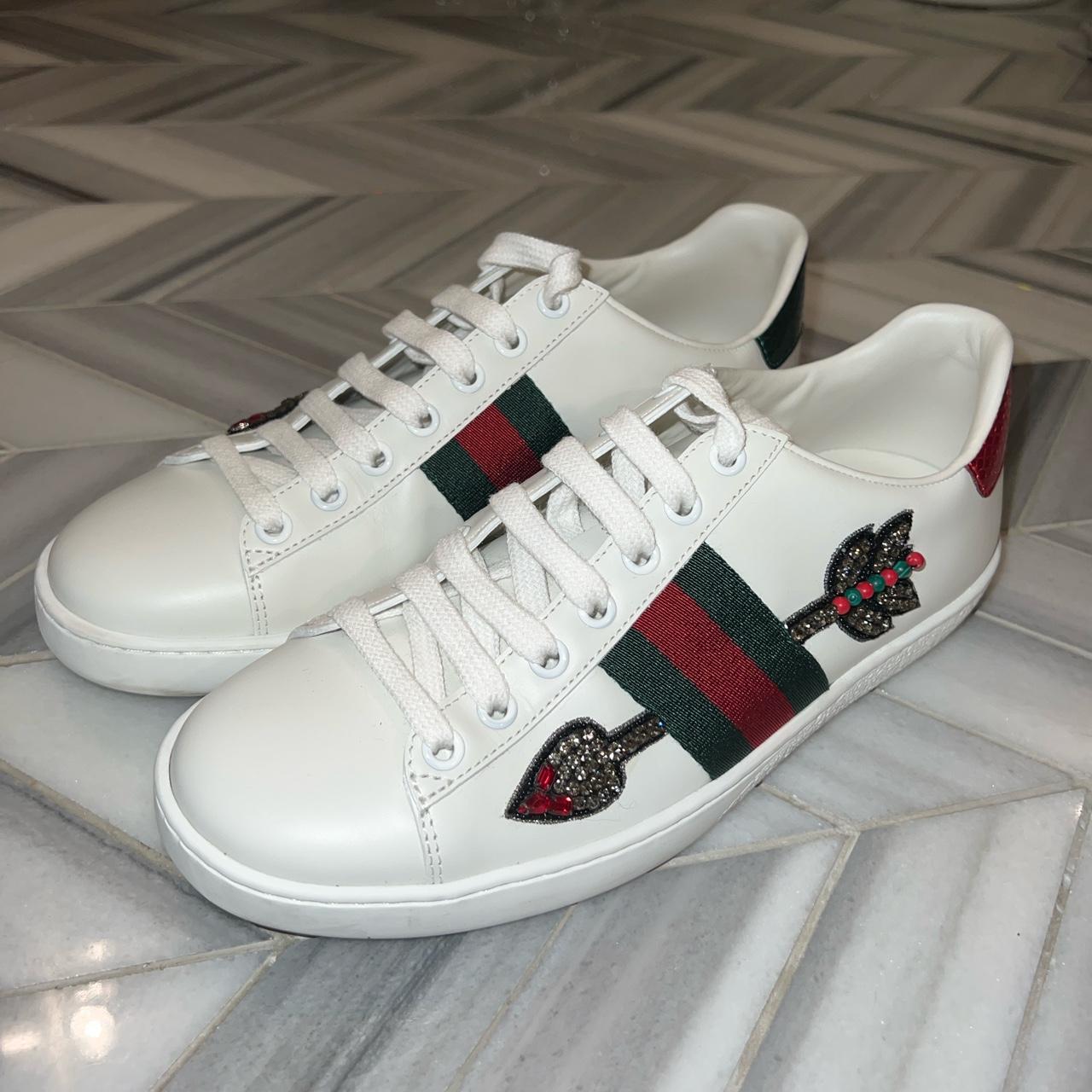 Gucci Tennis Slip on Red bottoms + great shape. - Depop