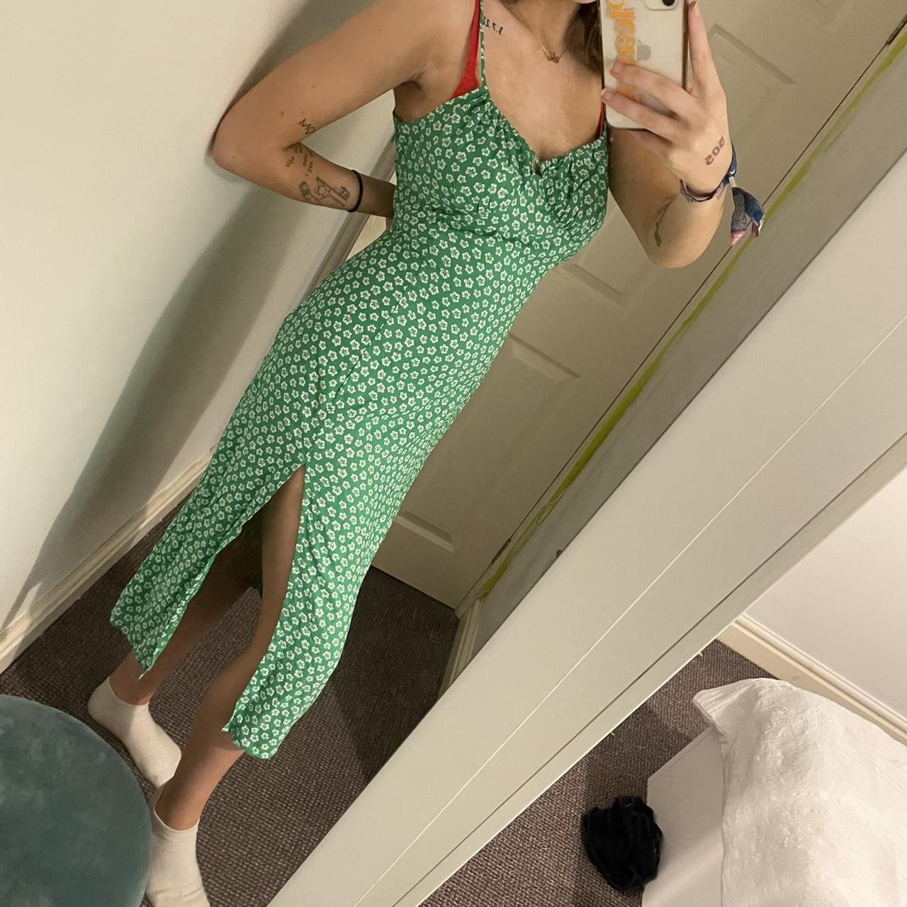 H&M floral midi dress with split Size medium Never... - Depop