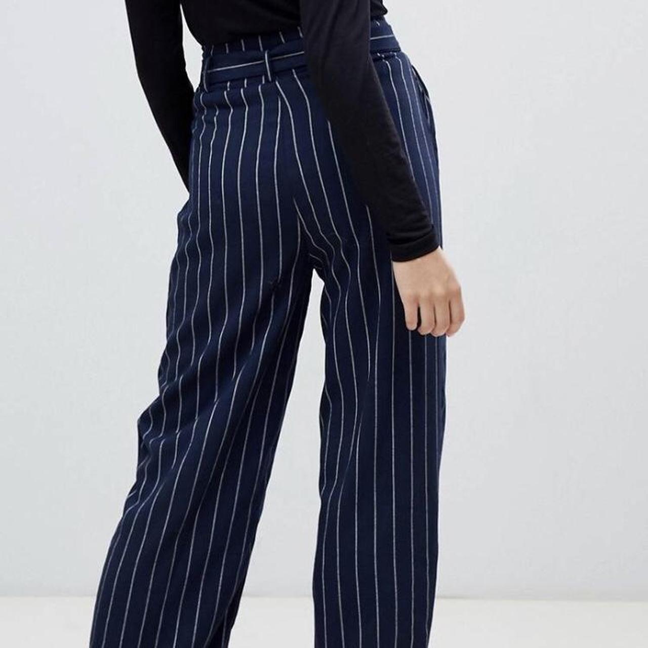 ASOS Women's Navy and White Trousers | Depop