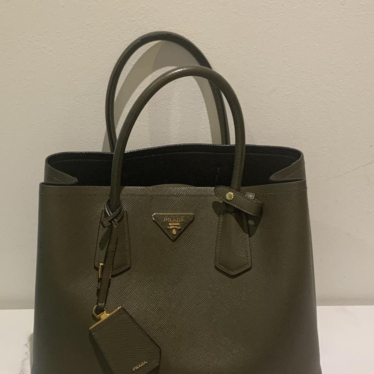 Prada Saffiano Medium militare tote bag. Detachable...