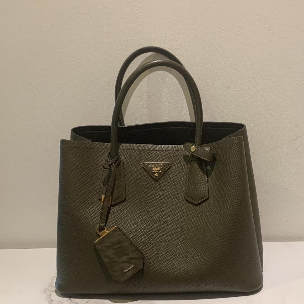 Prada Saffiano Medium militare tote bag. Detachable...