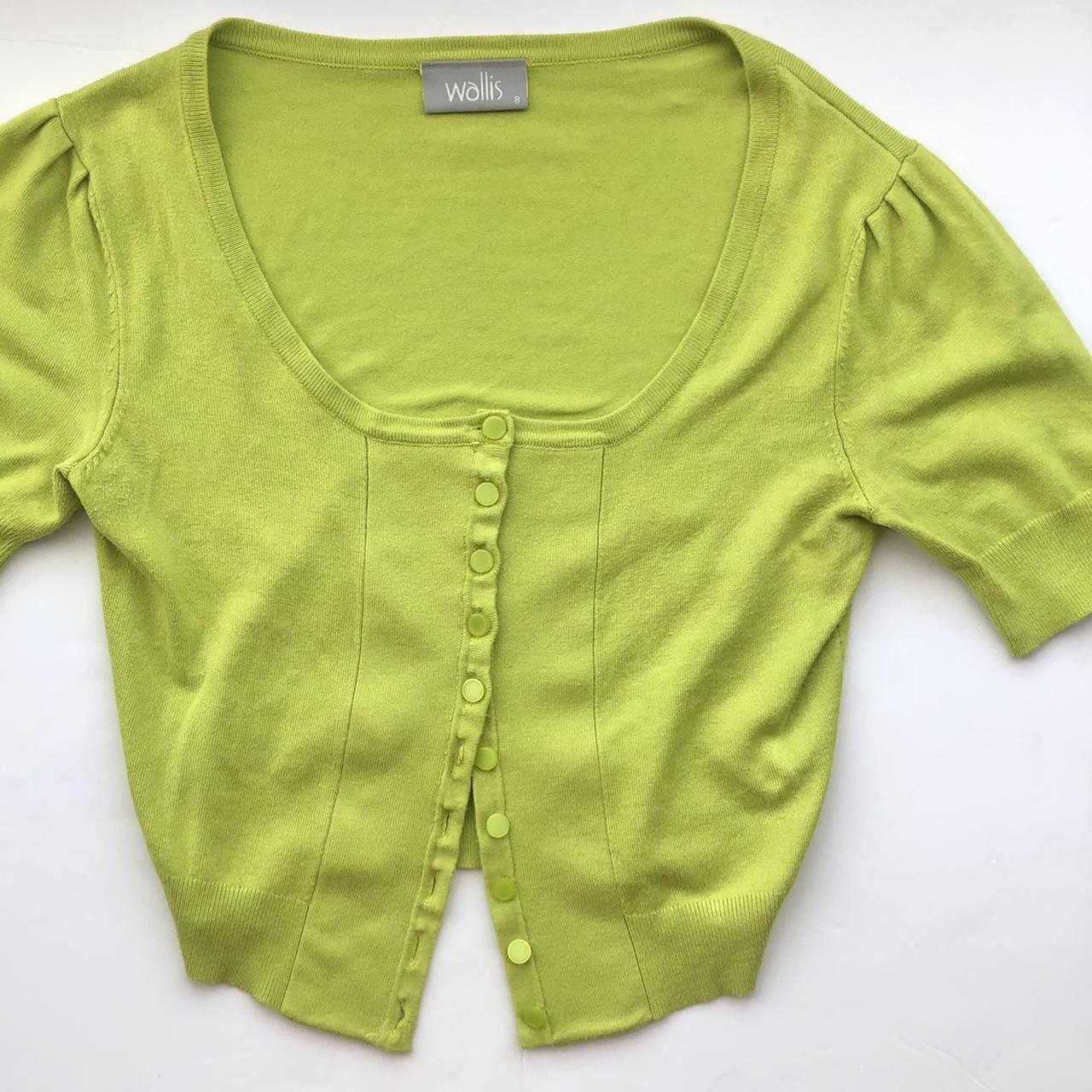 Lime green cardigan with chunky button down closure... Depop