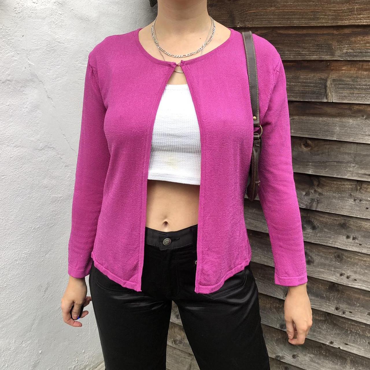 Vintage pink cardigan with hook closure at the neck.... - Depop