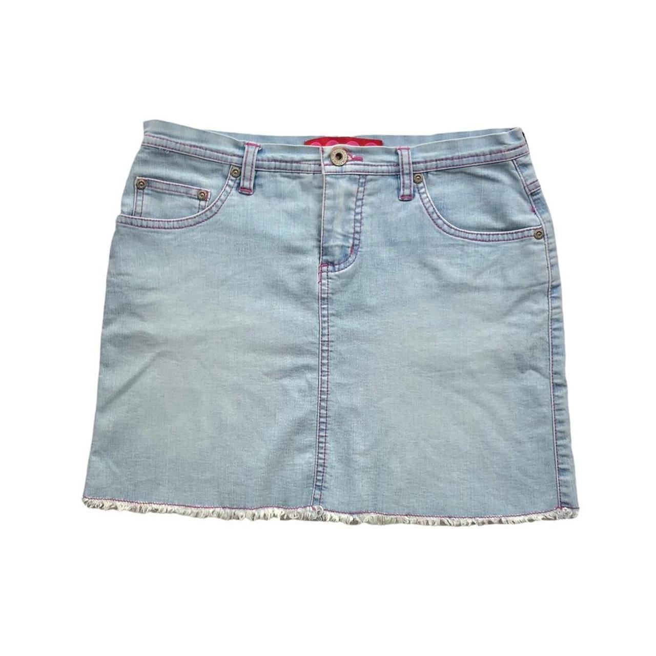 Vintage denim skirt light blue wash. High waisted... - Depop