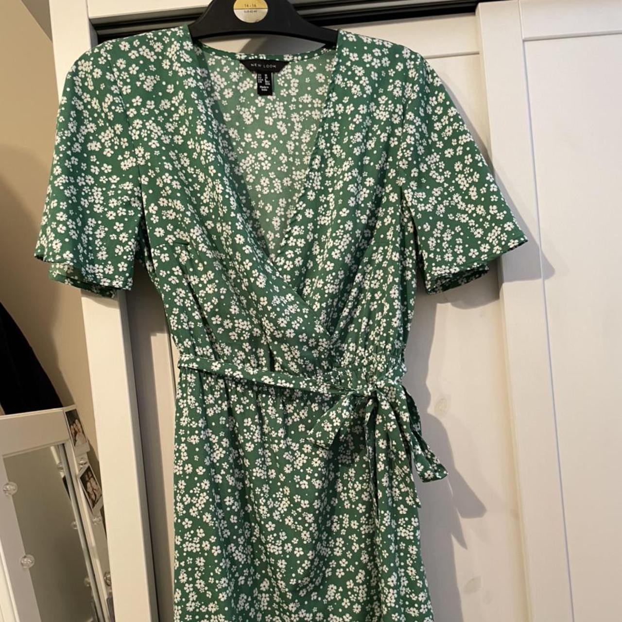 Green floral wrap dress from new look. Worn twice... - Depop