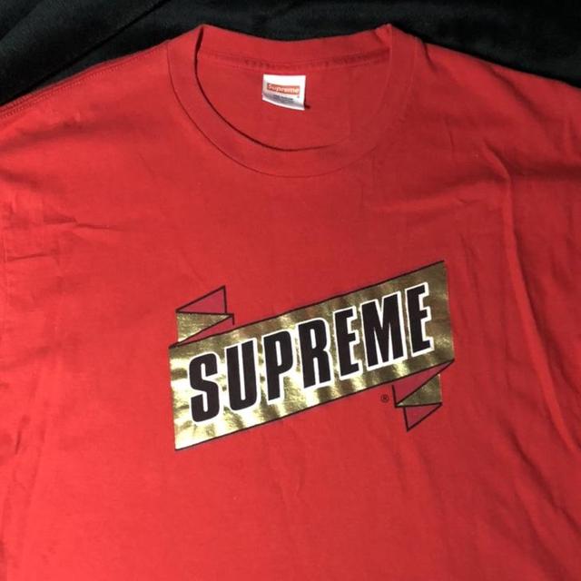 SUPREME GOLD FOIL BANNER TEE IN RED 2014 SIZE US Depop