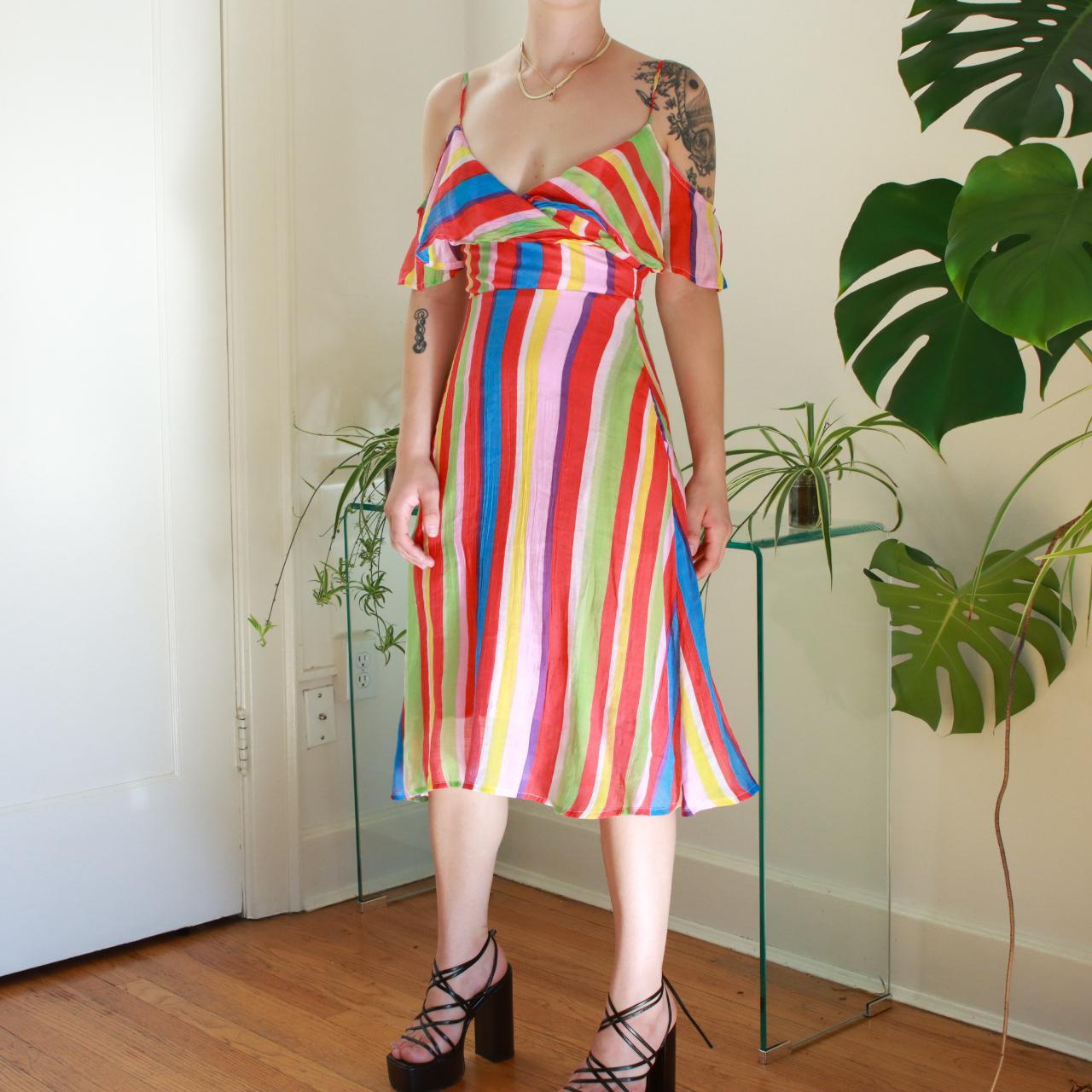 Product Image 4 - Rainbow striped midi dress. Spaghetti