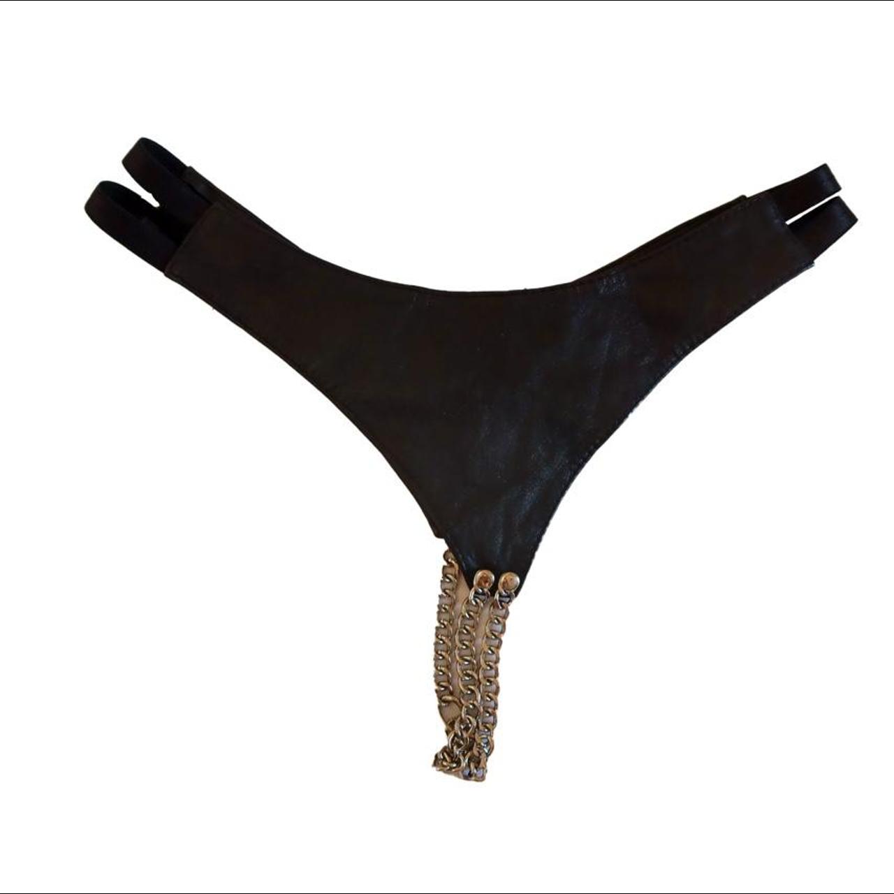 Genuine leather thong with metal accents. Excellent... - Depop